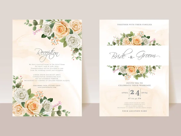 Romantic Floral Watercolor Wedding Invitation Card Set — 图库矢量图片