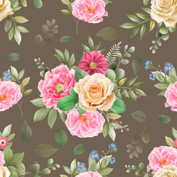 Beautiful Elegant Flowers Leaves Seamless Pattern — Stockový vektor