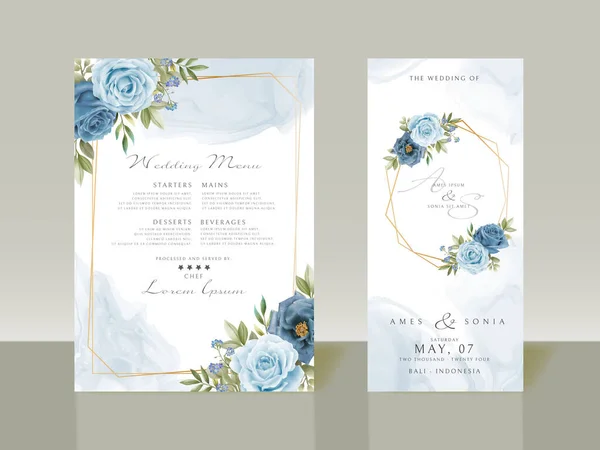 Elegant blue flowers wedding invitation card
