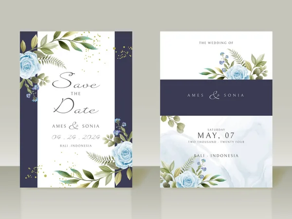 Elegant blue flowers wedding invitation card