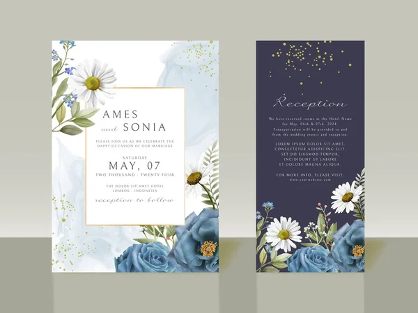 Elegant Blue Flowers Wedding Invitation Card — Stockvector
