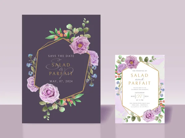 Vorlage Für Hochzeitseinladungskarten Mit Lila Blumen — Stockvektor