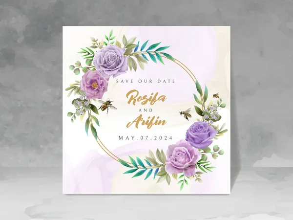雅致的婚宴请贴上花卉和蜜蜂水彩画 — 图库矢量图片