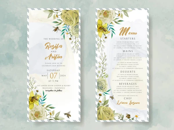 Zarif düğün daveti Sarı çiçekler ve arılar
