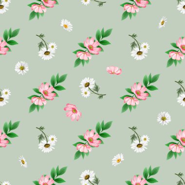 Zarif beyaz ve pembe çiçekler pürüzsüz desen