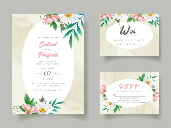 Elegante Witte Roze Bloemen Bruiloft Uitnodiging Kaart — Stockvector