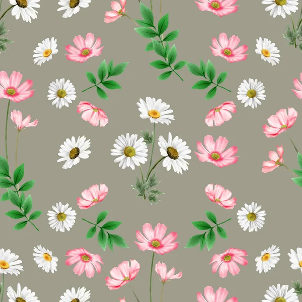 Elegante Weiße Und Rosa Blüten Mit Nahtlosem Muster — Stockvektor
