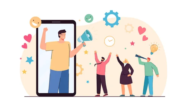 Blogger Pantalla Del Teléfono Atrayendo Nuevos Seguidores Ilustración Vectorial Plana — Archivo Imágenes Vectoriales