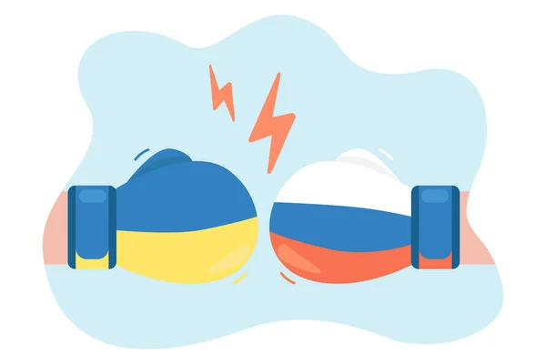 Walka Rękawicami Bokserskimi Flagami Ukrainy Rosji Konflikt Między Dwoma Krajami — Wektor stockowy