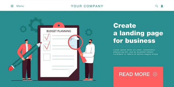 Små Tecknade Affärspartners Planering Budget Affärsmän Analysera Dokument Ekonomisk Förvaltning — Stock vektor