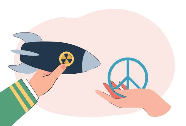 Missile Peace Symbol Human Hands Flat Vector Illustration People Striving — Stock Vector