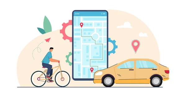 Man Bike Tracking Route Screen Smartphone Person Using Mobile App — Image vectorielle