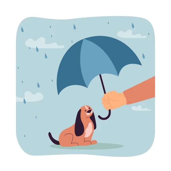 Owner Holding Umbrella Dog Flat Vector Illustration Person Protecting Puppy — Stockvektor
