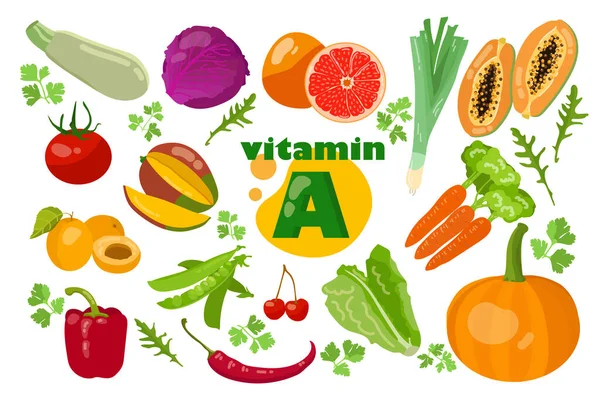 Vitamin Enriched Vegetable Cartoon Illustration Set Organic Asparagus Pumpkin Carrot — Διανυσματικό Αρχείο