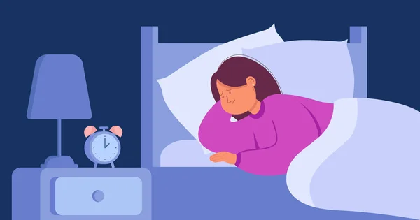 Woman Suffering Insomnia Flat Vector Illustration Depressed Sad Female Person — стоковый вектор