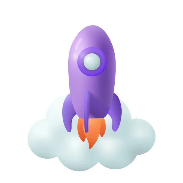 Blowing Rocket Cartoon Style Icon Spaceship Launching Space Flat Vector — ストックベクタ