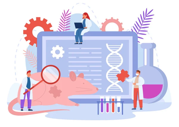 Laboratuvar hayvanları üzerine küçük bilim adamlarının genetik araştırması. İnsanlar laboratuvar faresinin DNA 'sı üzerinde yeni teknolojiyi test ediyorlar. Genetik mühendisliği, bilim, tıbbi deney konsepti
