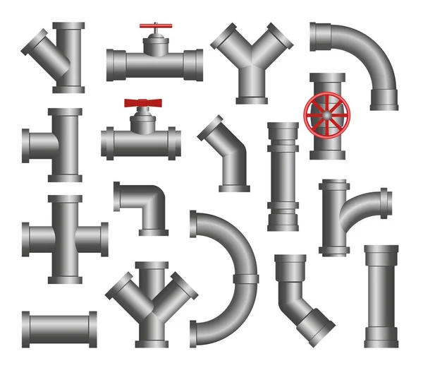 Steel Pipes Cartoon Vector Illustration Set Isolated Icons Metal Pipeline — стоковый вектор