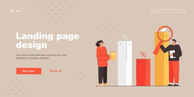 İş analistleri satış raporlarını inceliyor. Satış verileri, finansal barlar, analizler, düz vektör çizimleri. İş süreci ve sancak, web sitesi tasarımı veya iniş web sayfası için teknoloji kavramı