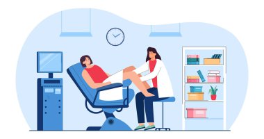 Medical examination of female patient by doctor gynecologist. Screening womans reproductive health in hospital gynecological chair flat vector illustration. Gynecology, medicine, diagnosis concept clipart