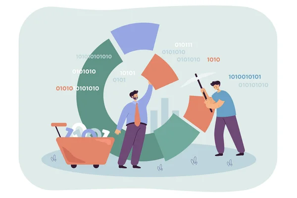 Cartoon Tiny Characters Standing Diagram Collecting Information Using Pick Cart — 图库矢量图片