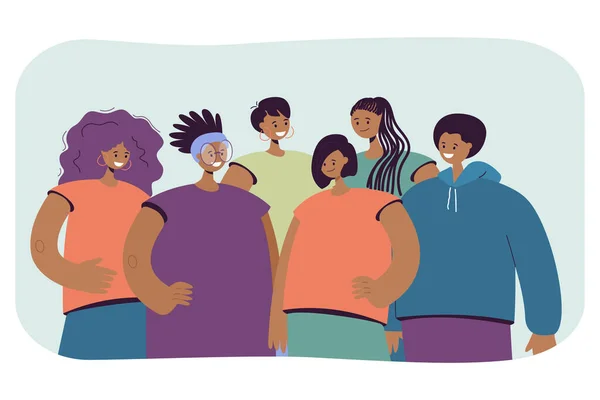 Grupo Jóvenes Sonrientes Afroamericanos Vector Ilustración Hombres Mujeres Con Diferentes — Vector de stock