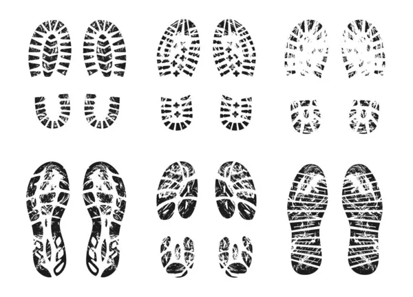 Grunge Silhouette Footprint Vector Illustrations Set Imprint Boots Sneakers Shoe — Stockvektor