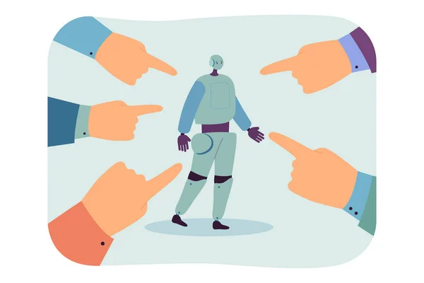 Robot Humanoïde Entouré Mains Pointant Doigt Les Gens Blâment Intelligence — Image vectorielle