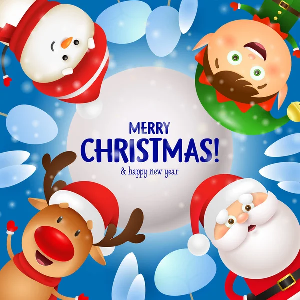 Καλά Χριστούγεννα Γράμματα Άγιος Βασίλης Τάρανδος Ξωτικό Χιονάνθρωπος Χριστουγεννιάτικη Κάρτα — Διανυσματικό Αρχείο