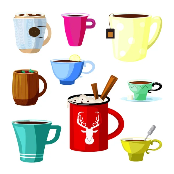 Hot Drinks Set Collection Cups Various Beverages Can Used Topics — Stock Vector