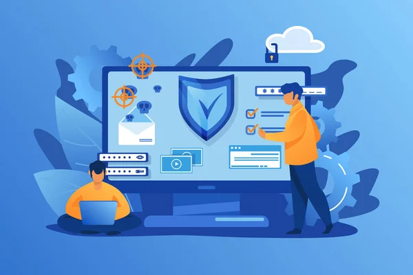 Personlig Digital Sikkerhed Forsvar Beskyttelse Mod Hackere Svindlere Flad Vektor – Stock-vektor