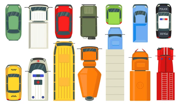 Top View City Vehicles Roofs Cars Buses Taxi Van Trucks — Stock Vector