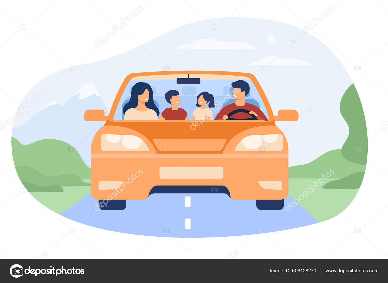 Desenho de Viajante de desenho animado dirigindo carro para