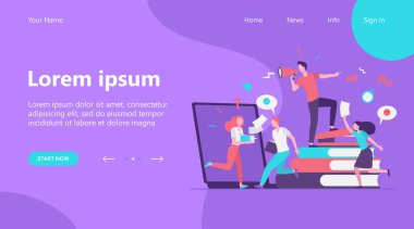 Ofis kaosu vektör illüstrasyonu. Kızgın patron megafona bağırıyor, çalışanlar telaşla koşuyor ve panikliyor. Zaman, son teslim tarihi ve iş kavramlarındaki stres için kullanılabilir.