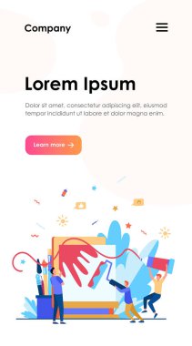 Stüdyoda sanat atölyesi. Çizgi film sanatçıları rulolarla, fırçalarla, boyalarla, sehpalarla sanat eserleri yaratıyorlar. Resim, çizim, sanat okulu, toplum konsepti için vektör illüstrasyonu