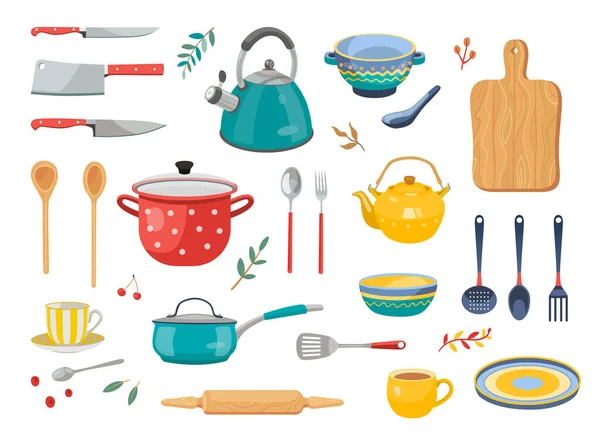 Conjunto Iconos Planos Varias Herramientas Cocina Modernas Utensilios Cocina Utensilios — Vector de stock