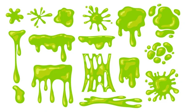Slime Splashes Set Green Blobs Mucus Goo Flat Vector Illustration — Stock Vector