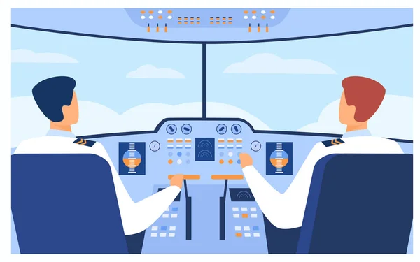 Concetto Aviazione Volo Piloti Aerei Copilota Che Navigano Cabina Equipaggio — Vettoriale Stock