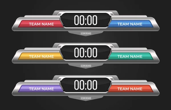 Scoreboard templates set. With electronic display for score and space for team names. Can be used for sport bars, cricket game, baseball, basketball, football, hockey matches