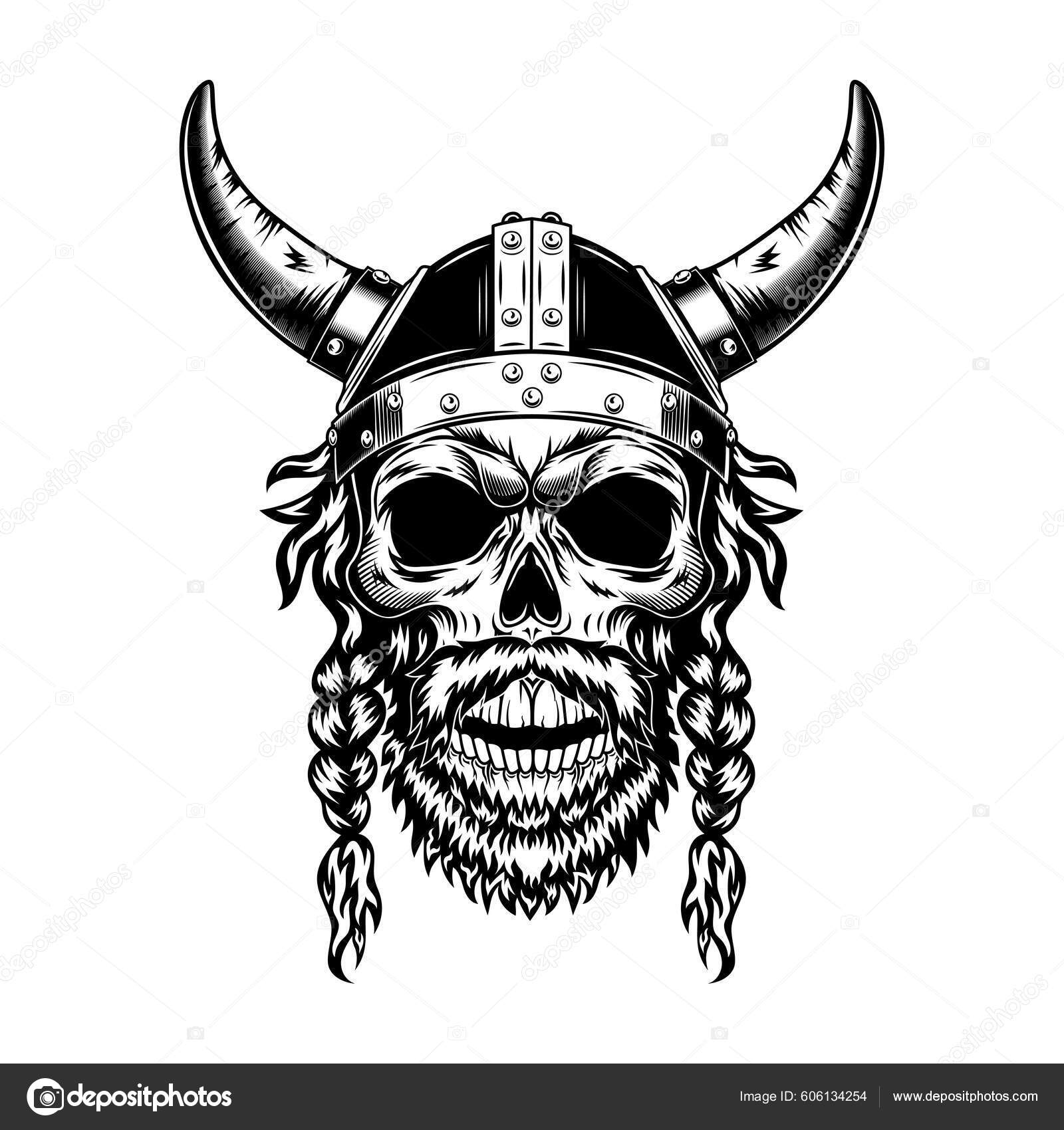 Crânio Viking Capacete Com Chifres Ilustração Vetorial Cabeça Monocromática  Guerreiro Vetor de ©pch.vector 606134254, image size:1600x1700