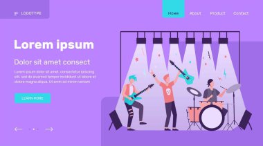 Ünlü rock grubu sahnede şarkı söylüyor.