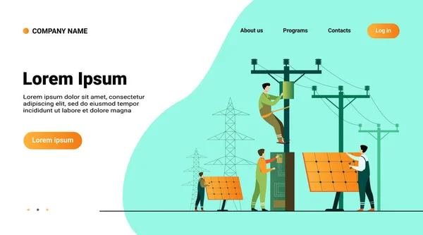 Entretien Des Centrales Solaires Travailleurs Des Services Publics Réparation Des — Image vectorielle