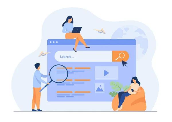 Personer Som Använder Sökrutan För Frågor Motor Som Ger Resultat — Stock vektor