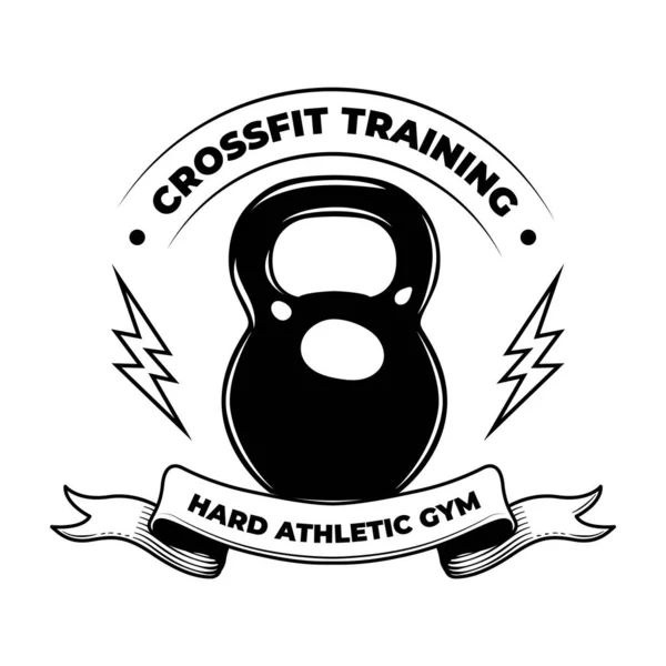 Hard crossfit badge. Fitness training vintage emblem, bodybuilder weight vintage label. Vector illustration with text for sport, weightlifting, lifestyle concepts