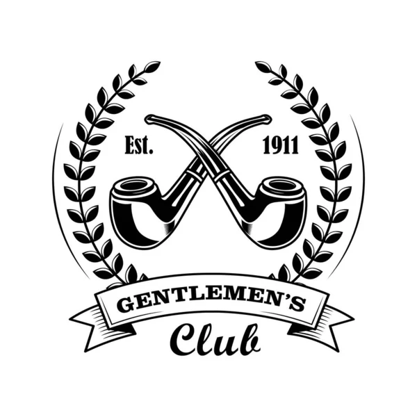 Centilmen kulübü vektör illüstrasyonu. Çapraz borular, defne çelengi, mesaj. Etiketler veya rozetler için tütün dükkanı konsepti