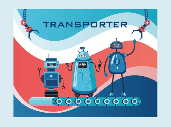 Návrh Krytu Transportéru Robotů Humanoidy Kyborgy Inteligentní Stroje Vektorových Ilustracích — Stockový vektor