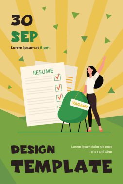 Female employee looking for vacant position. Resume, lady, work flat vector illustration. Occupation and job hunting concept for banner, website design or landing web page