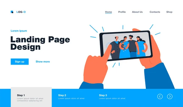 Ihmisen Kädet Tilalla Älypuhelin Perheen Selfie Eristetty Tasainen Vektori Kuva — vektorikuva