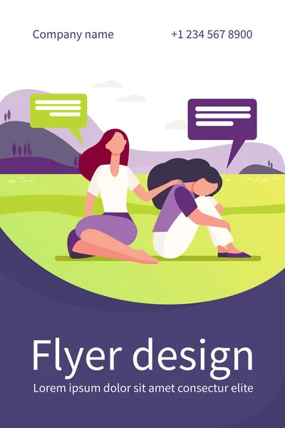 Friend talking and consoling sad woman. Nature, speech bubble, support flat vector illustration. Depression and melancholy concept for banner, website design or landing web page