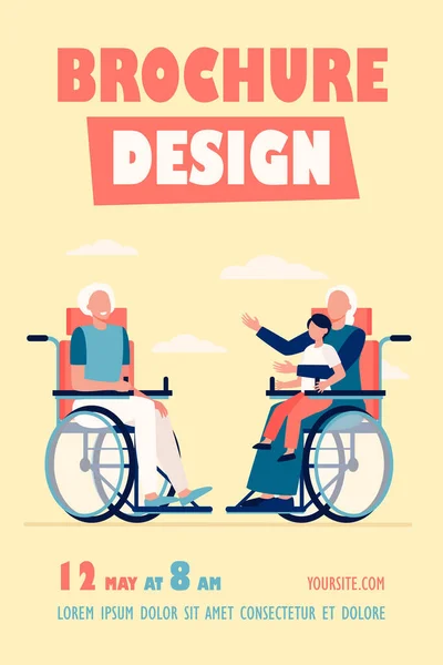 휠체어를 아이를 이야기하는 노인들 조부모의 일러스트 Generation Communication Concept Banner — 스톡 벡터